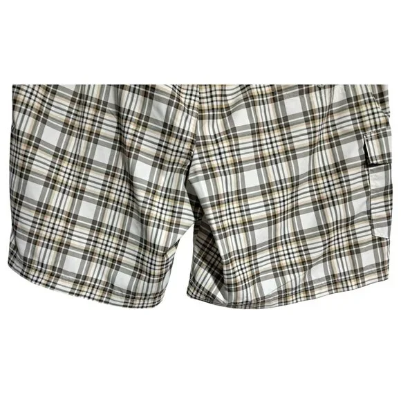 Chaps Plaid Swim Trunks Mens XL Beige White Polyester Mesh Lined Drawstring - Picture 11 of 14